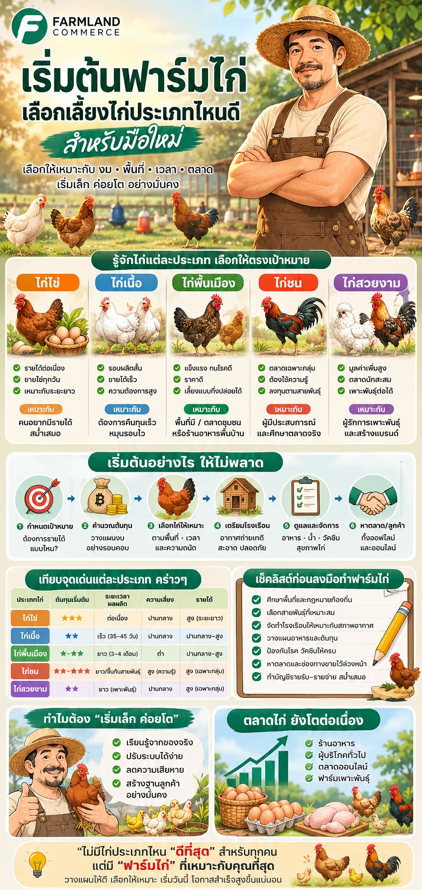 เริ่มต้นฟาร์มไก่ เปรียบเทียบการเลี้ยงไก่แต่ละประเภทสำหรับมือใหม่ ขายไก่.com